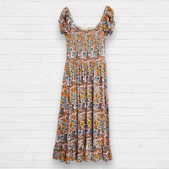 Urban Outfitters Dresses & Skirts - URBAN OUTFITTERS UO Tessie Smocked Puff Sleeve Multi Floral Ruffle Midi Dress M